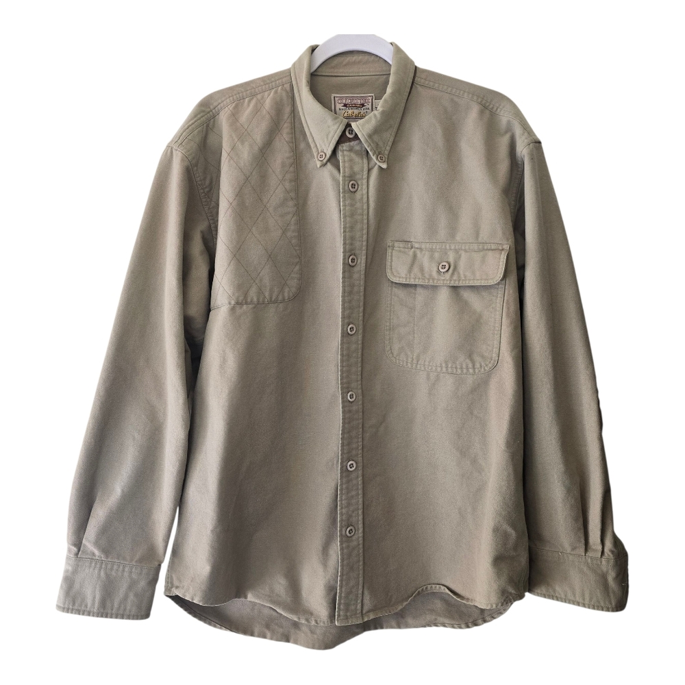 Cabela's Outfitter Hunting Long Sleeve Shirt Khaki Men Large Utility Rifle Patch